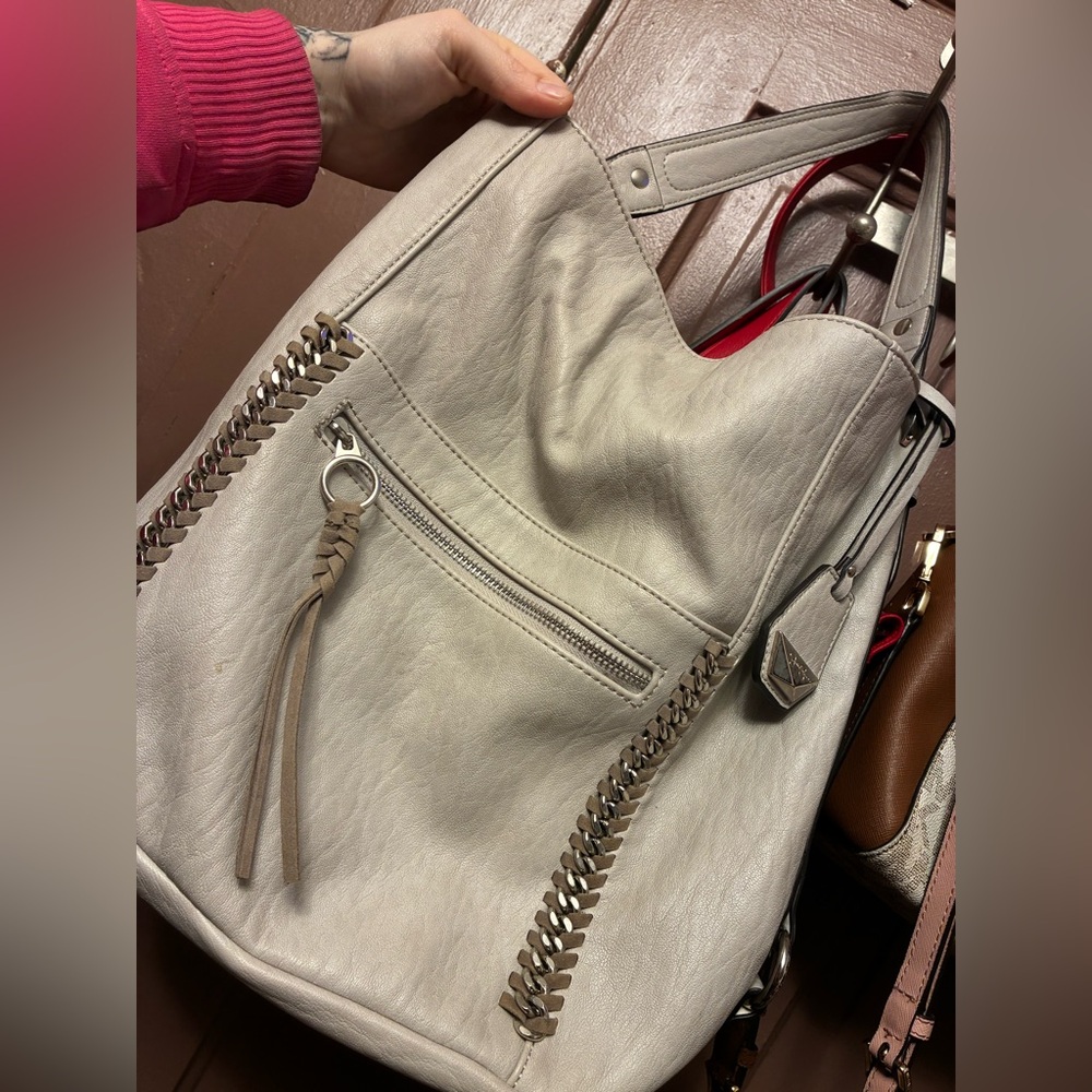 Jessica Simpson Cream Shoulder Bag with Tan and silver Accents
